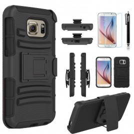 Samsung Galaxy S7 Case, Dual Layers [Combo Holster] Case And Built-In Kickstand Bundled with Hybird Shockproof And Circlemalls Stylus Pen (Black)